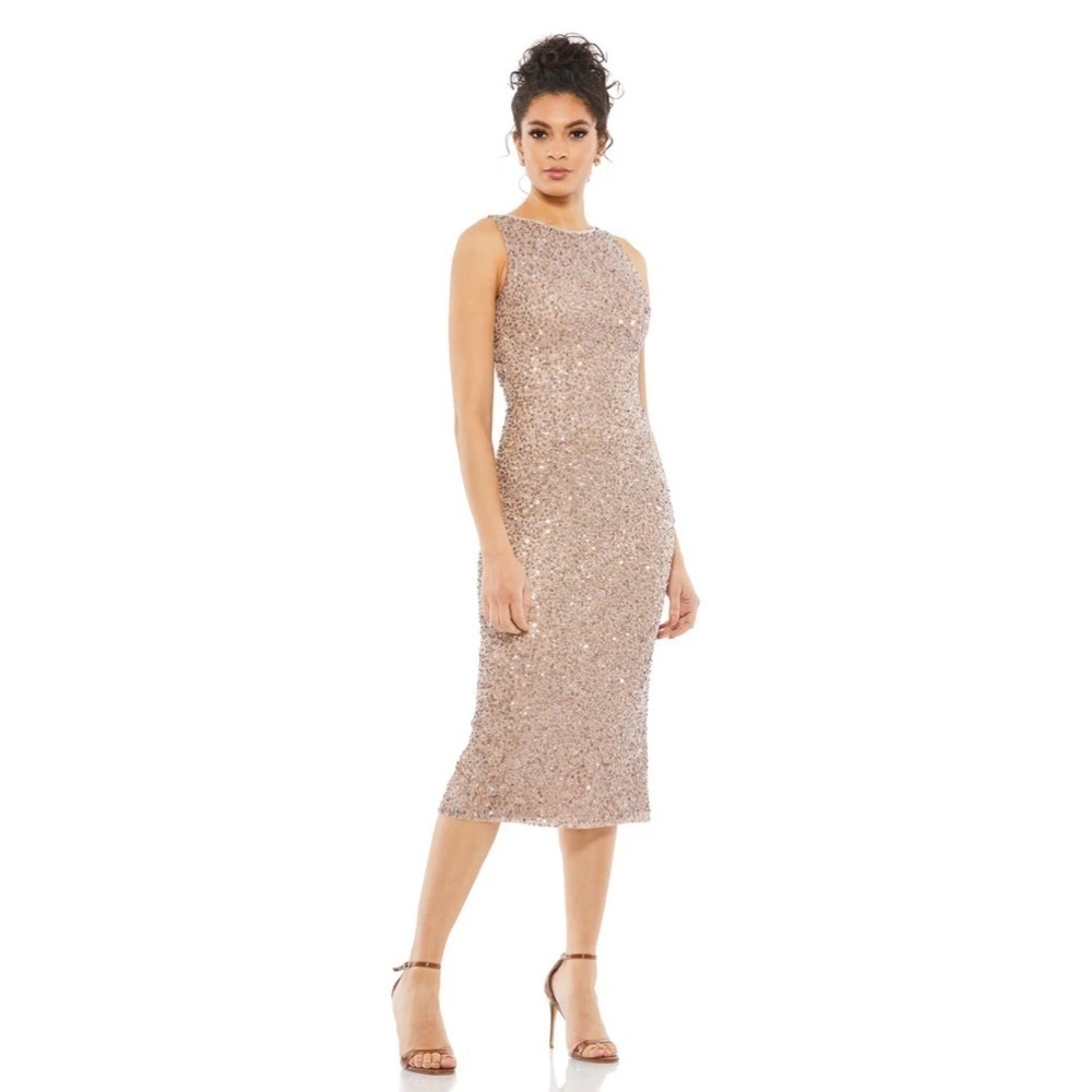 Mac Duggal 5526 NWT SLEEVELESS SEQUINED MIDI SHEATH DRESS